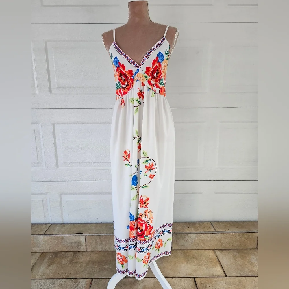 Shein Curve Woman Floral Maxi Dress Boho Summer Beach Backless Strappy Sundress - Picture 2 of 16